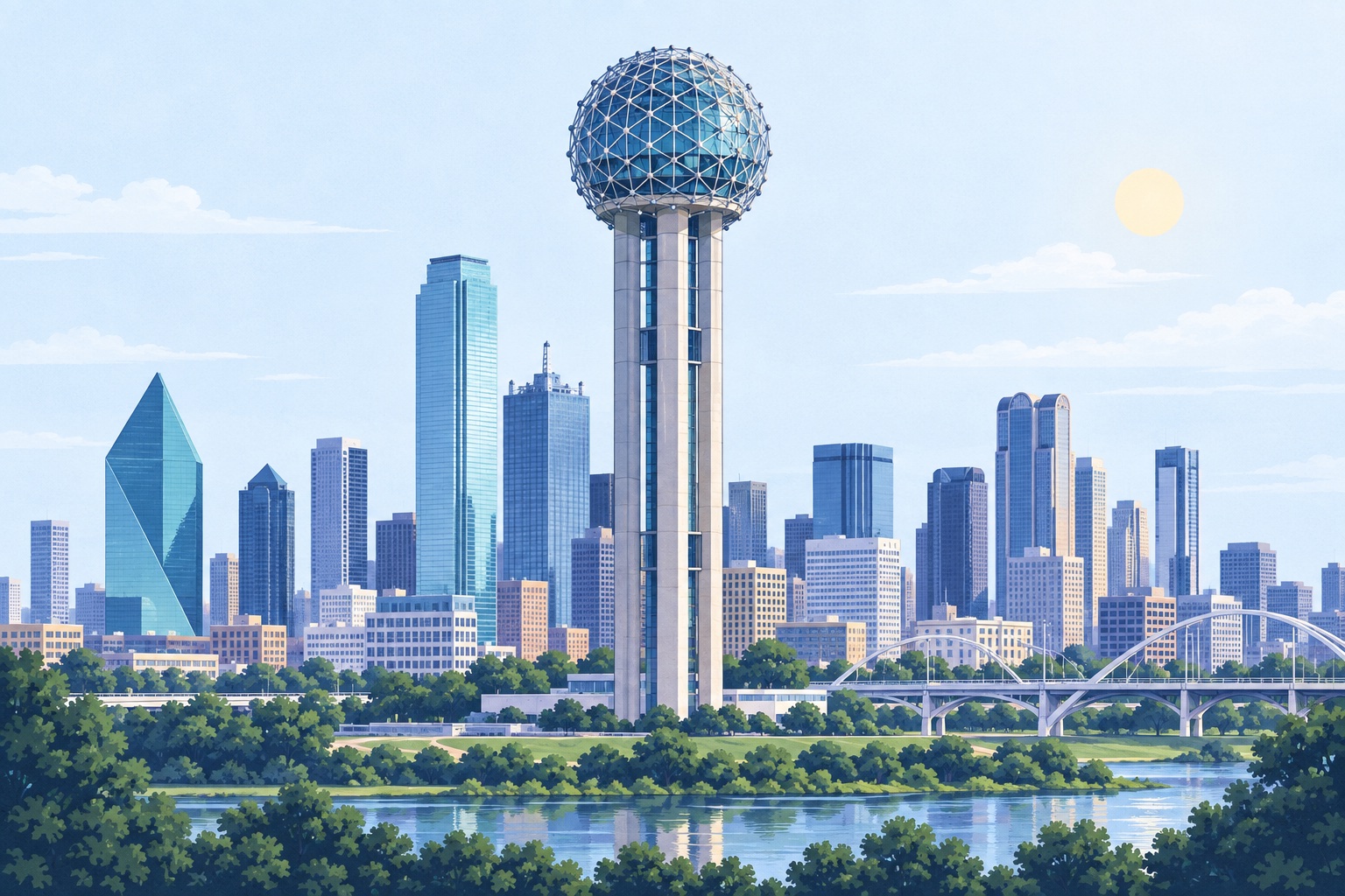 Illustration of Reunion Tower in Dallas, TX