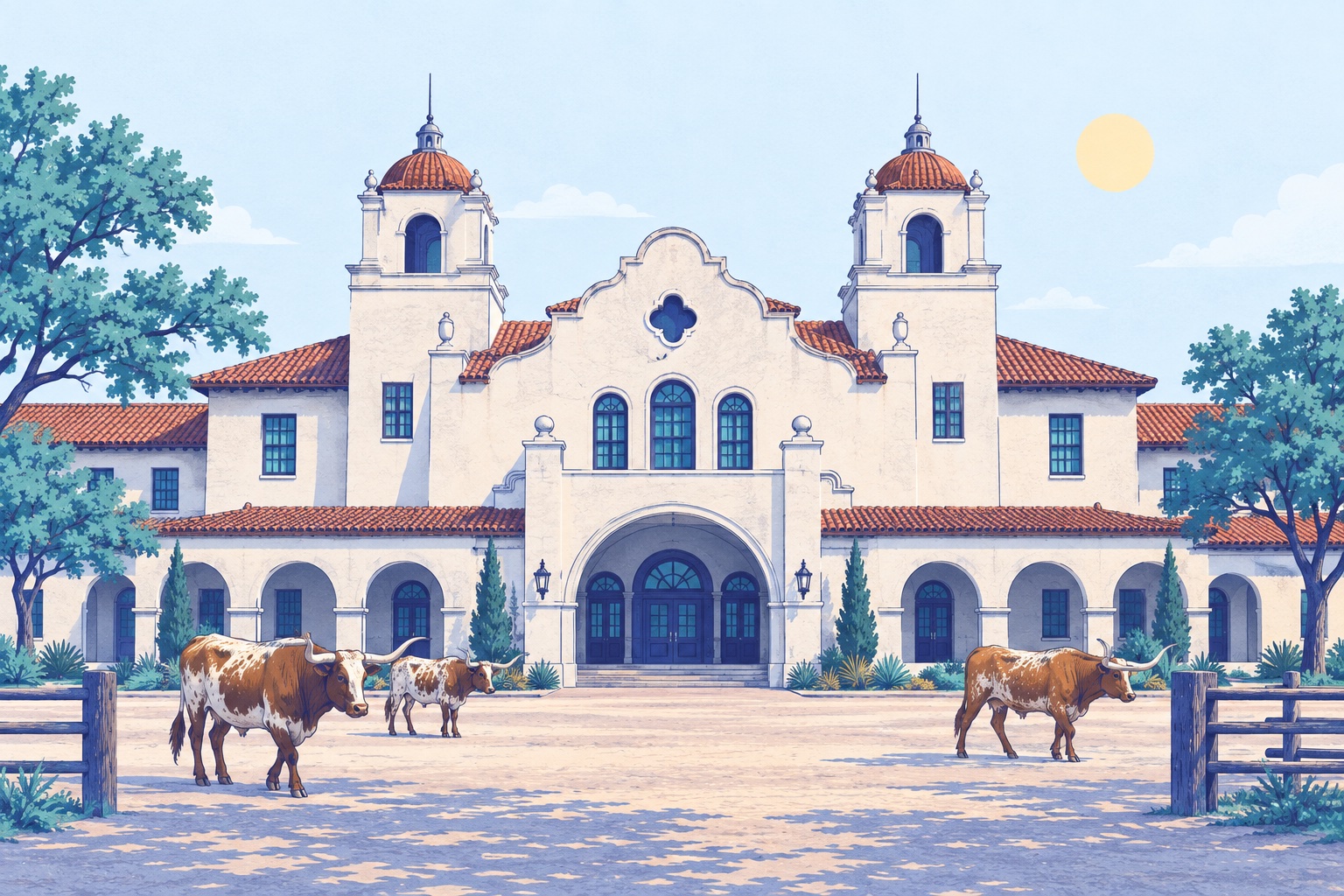 Illustration of Livestock Exchange Building at the Fort Worth Stockyards in Fort Worth, TX