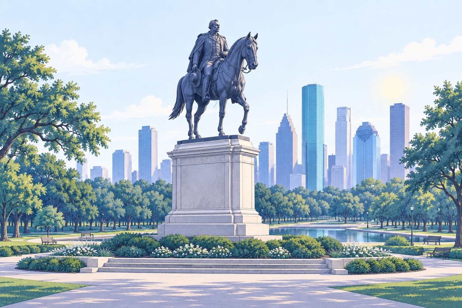 Illustration of Sam Houston Monument in Hermann Park in Houston, TX