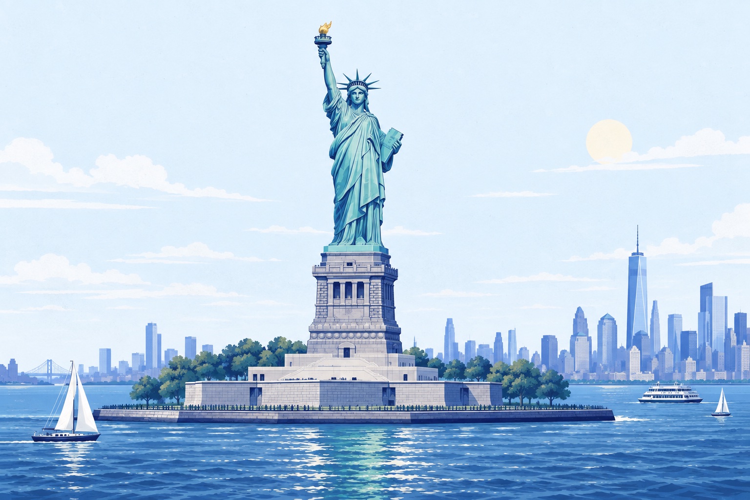 Illustration of Statue of Liberty in New York, NY