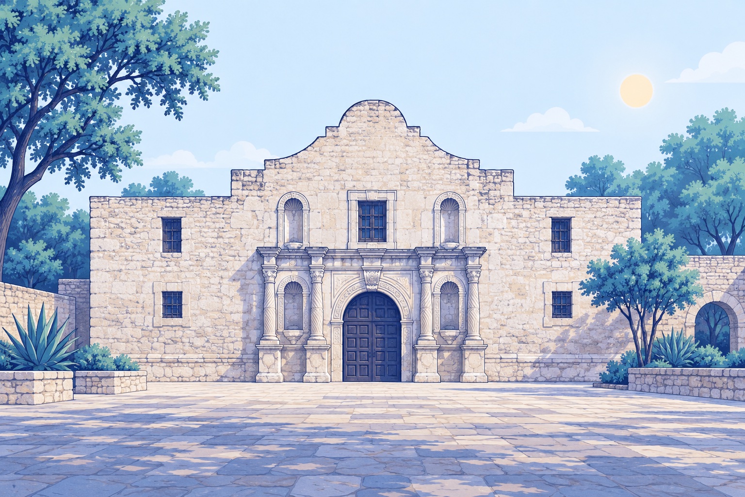 Illustration of The Alamo in San Antonio, TX